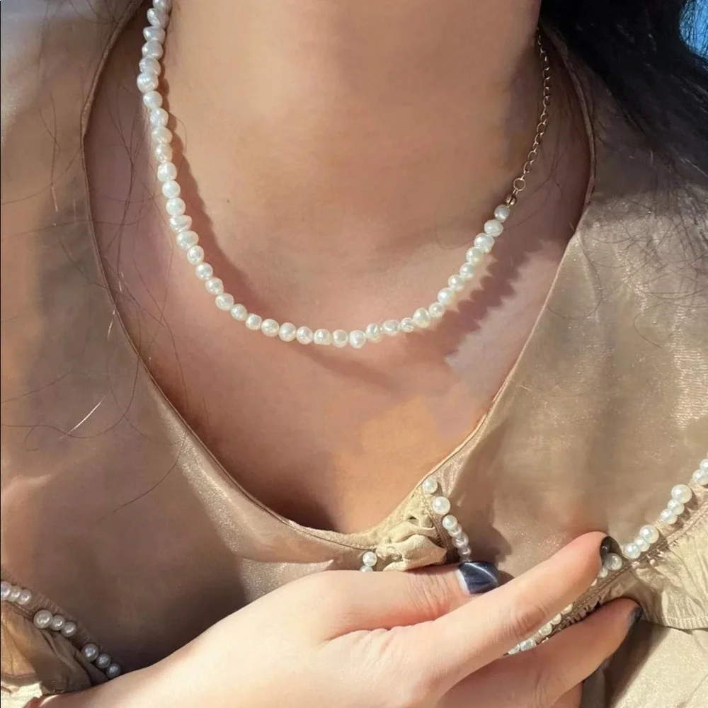 Set - Pearl Necklace and Gold Chain Necklace